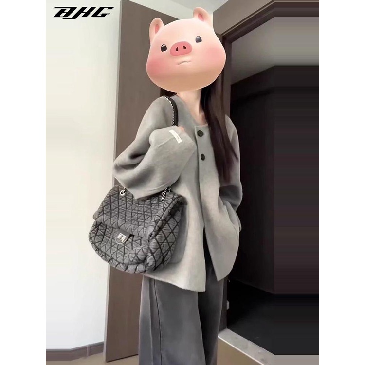 Merad Áo Khoác Len Chần Bông Nhỏ Màu Xám Phong Cách hepburn Hàn Quốc Mặc Ngoài Trời Mùa Thu Đông