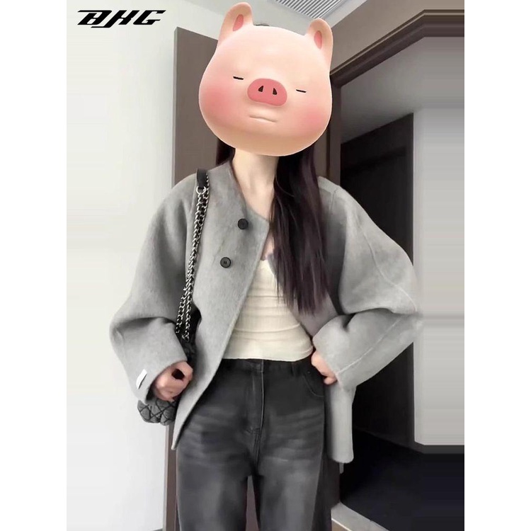 Merad Áo Khoác Len Chần Bông Nhỏ Màu Xám Phong Cách hepburn Hàn Quốc Mặc Ngoài Trời Mùa Thu Đông