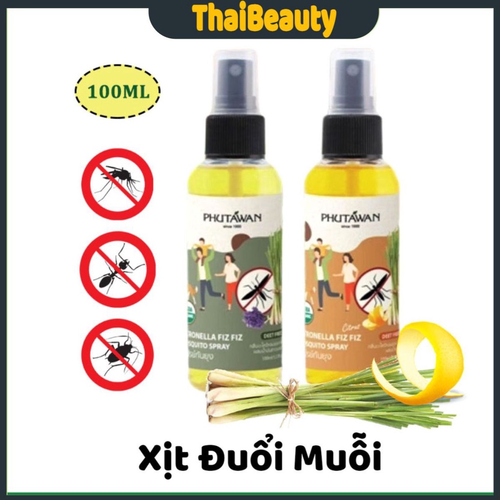 Tinh Dầu Xịt Chống Muỗi Xịt Đuổi Muỗi, Côn Trùng Cho Mẹ Và Bé Phutawan Citronella Thái Lan 100ML - Thaibeauty