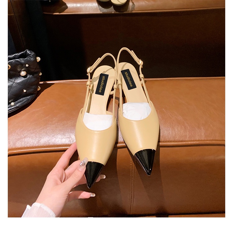Xiaoxiang Giày Sandal Mũi Nhọn Gót Thấp Hở Ngón Phối Khóa Gài Sau Phong Cách Thời Trang Mùa Hè 2023