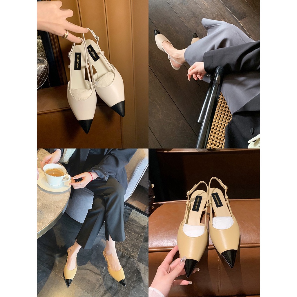 Xiaoxiang Giày Sandal Mũi Nhọn Gót Thấp Hở Ngón Phối Khóa Gài Sau Phong Cách Thời Trang Mùa Hè 2023