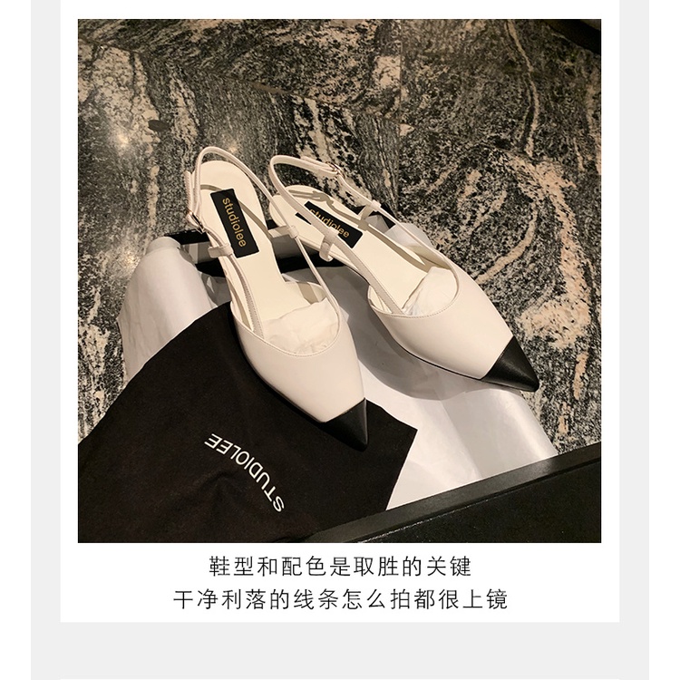 Xiaoxiang Giày Sandal Mũi Nhọn Gót Thấp Hở Ngón Phối Khóa Gài Sau Phong Cách Thời Trang Mùa Hè 2023