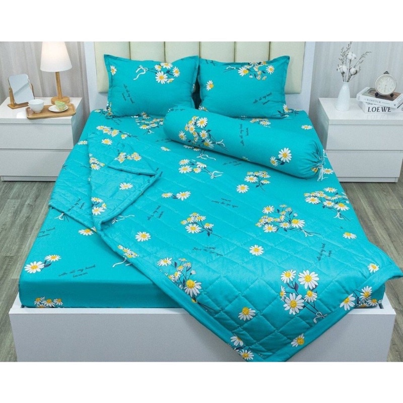 Bộ ga gối cotton Poly ga chun kích thước 1m8x2m hoặc 2mx2m2 kèm 2 áo gối- banhanggiasi