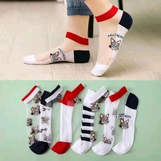 Combo 10 đôi tất nữ cổ ngắn hình mèo - tất nữ ren phối lưới hình mèo cute