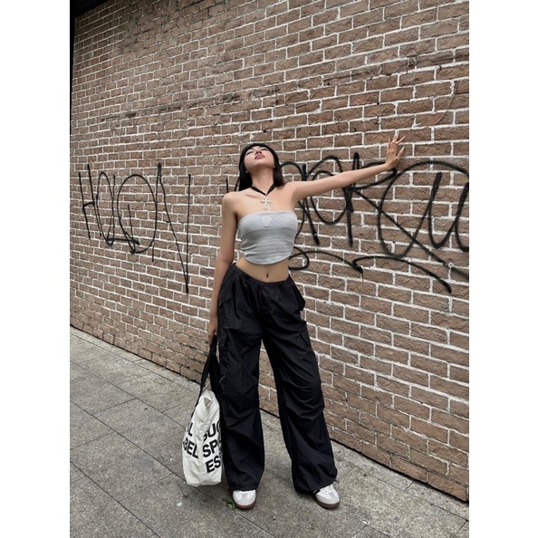 Aither Studio Quần dù Parachute Pant có dây rút ôm dáng màu xám