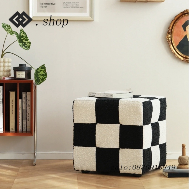 Ghế Đẩu Khối Rubik Cashmere Ghế Đẩu Bàn Cờ Lưới Ghế Đẩu Thấp Ghế Đẩu Thay Giày Ghế Sofa Màu Tương Ph