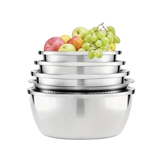 Bộ Thau Rổ Inox Nhà Bếp 5 Món Bằng Inox Đủ Size Từ 18 - 26Cm Tiện Dụng, Dày Dặn