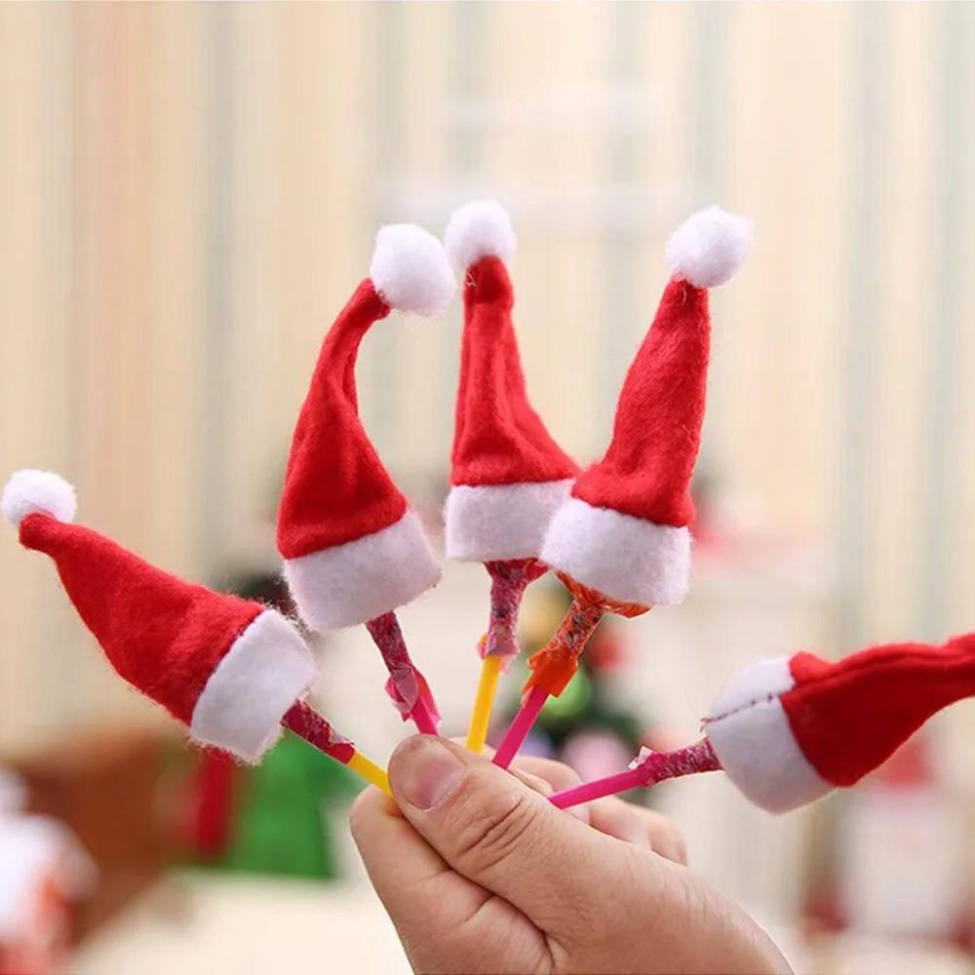 Mũ Giáng Sinh mini chất liệu Vải Không Dệt Hình Kẹo Mút Noel