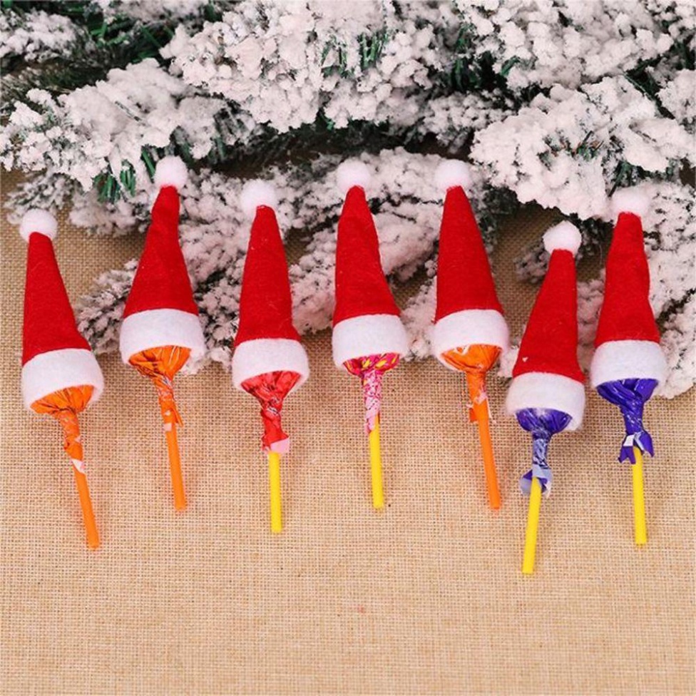 Mũ Giáng Sinh mini chất liệu Vải Không Dệt Hình Kẹo Mút Noel