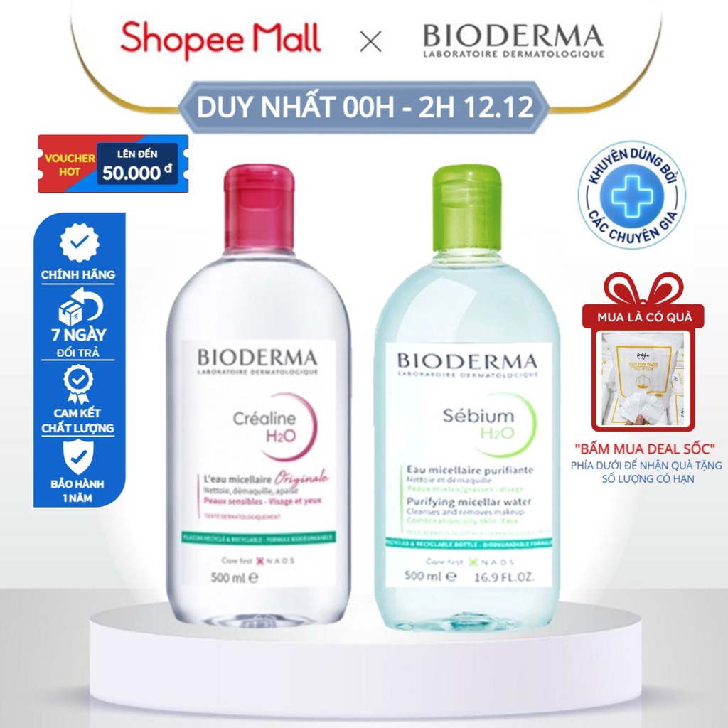 Nước Tẩy Trang Bioderma 500ml Của Pháp Chính Hãng, Nước Tẩy Trang Cho Da Dầu Mụn, Da Nhạy Cảm