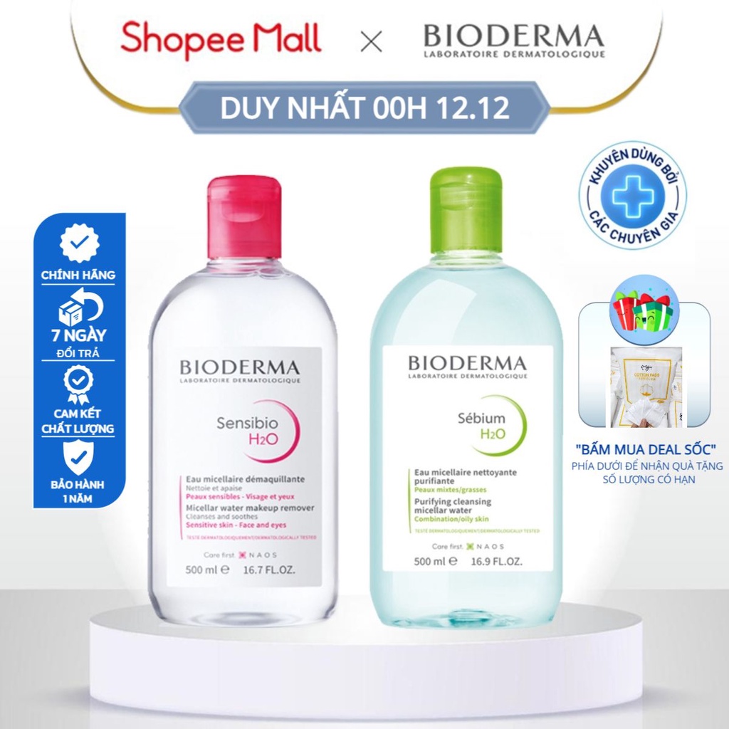 Nước Tẩy Trang Bioderma 500ml Của Pháp Chính Hãng, Nước Tẩy Trang Da Dầu Mụn, Da Nhạy Cảm