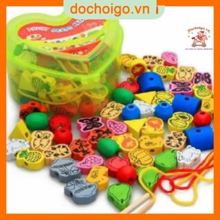 Đồ chơi xâu hạt hình trái tim, đồ chơi gỗ an toàn cho bé dochoigo.vn