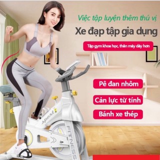 Xe đạp thể dục SPORT FITNESS cản lực từ tính, chống mài mòn, không có tiếng ồn, tập thể dục tại nhà. MẦU TRẮNG