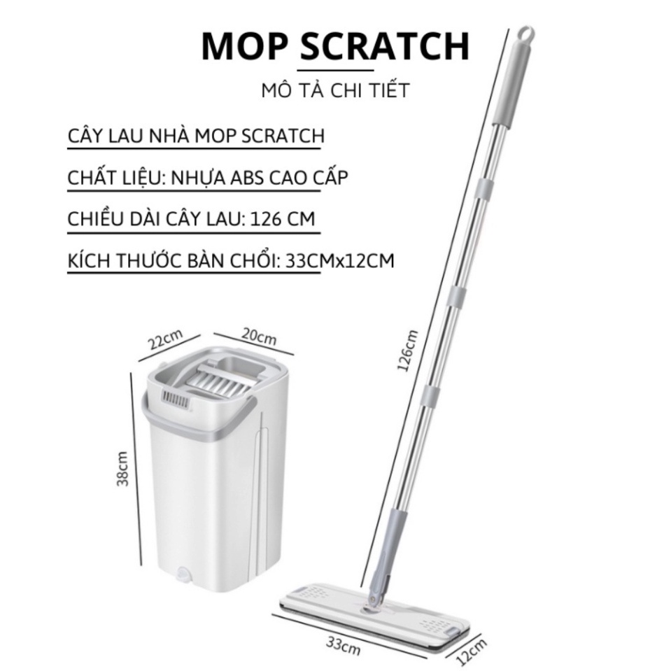 Cây Lau Nhà Tự Vắt Thông Minh MOPScratch Chổi Lau Nhà Tự Vắt Thông Minh Bộ Lau Nhà 360 Độ Cao Cấp Tặng Kèm 2 Bông Lau MS