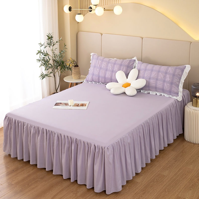 Bộ Ga Trải Giường Màu Trơn Đơn Giản Phong Cách Công Chúa Hàn Quốc