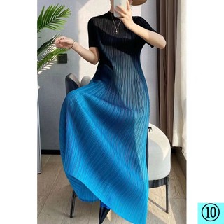 Miyake Đầm Xếp Ly Ôm Dáng Vừa Vặn Phối Màu gradient Thời Trang Cao Cấp Cho Nữ