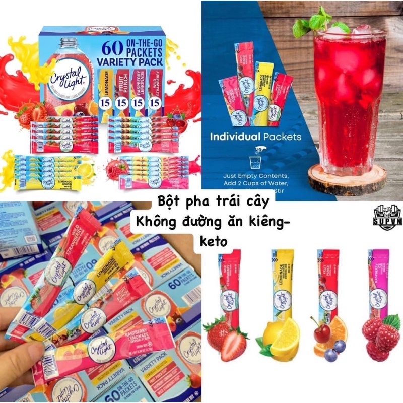 Combo 10 gói bột pha trái cây không đường Crystal Light mix vị- ăn kiêng-giam cân