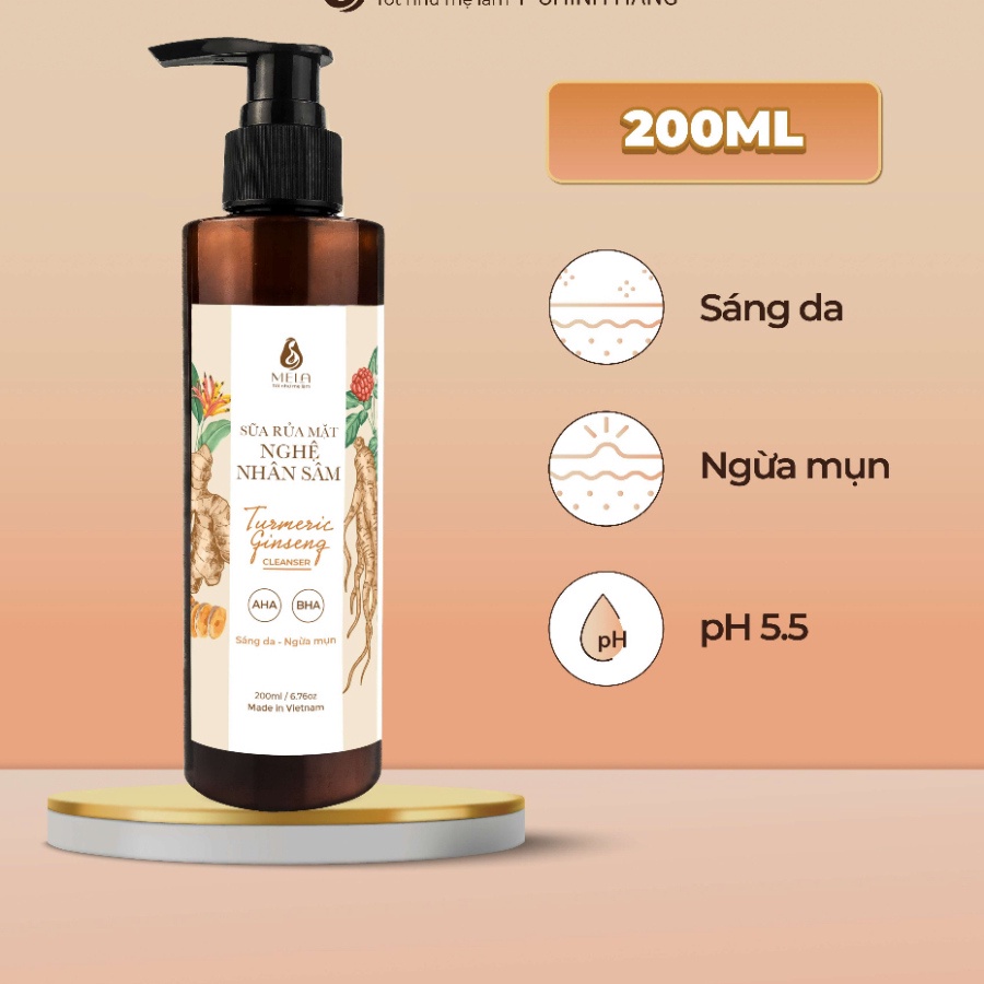 Sữa Rửa Mặt Nghệ Nhân Sâm MELA Dịu Nhẹ Lành Tính, Hỗ Trợ Làm Sáng Da 200ml - ML08 JP 4.0
