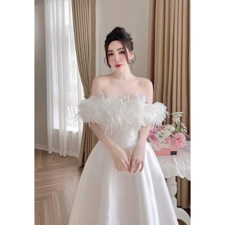 ĐẦM BẸT VAI ĐÍNH HOA LÔNG VŨ ( được kiểm tra hàng)