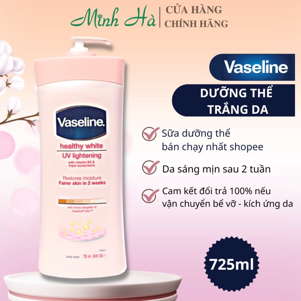 Sữa dưỡng thể Vaseline Healthy White UV Lightening Body Lotion 400ml giúp dưỡng trắng dưỡng ẩm phù hợp cho mọi loại da J