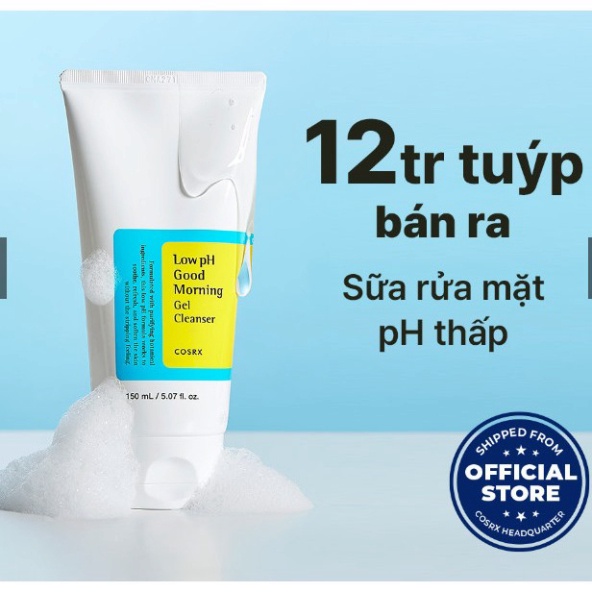 Gel rửa mặt sáng da Cosrx Good Morning 150ml/50ml chiết xuất trà xanh độ ph thấp dưỡng ẩm, dịu da, dành cho mọi loại da