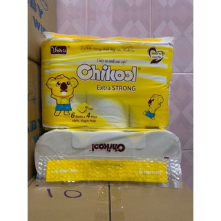 Lốc 6 cuộn không lõi chikool vàng- giấy lụa 4 lớp mềm mịn và dai