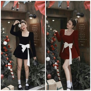 ĐẦM ĐI TIỆC GIÁNG SINH BIG SIZE ĐẦM TẾT CHẤT NHUNG NƠ BUỘC EO SANG CHẢNH