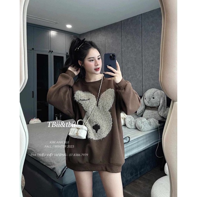 Áo nỉ thỏ nâu hàng QC L1