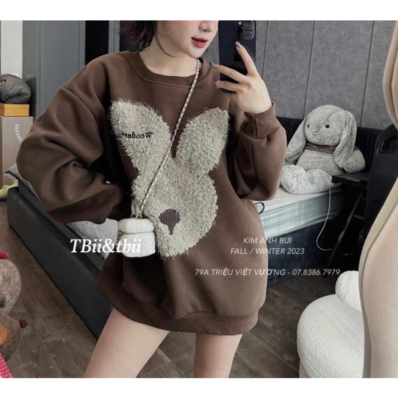 Áo nỉ thỏ nâu hàng QC L1