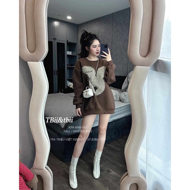 Áo nỉ thỏ nâu hàng QC L1