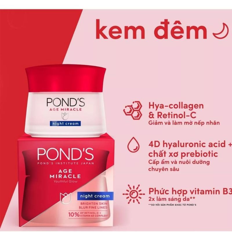 Kem dưỡng da chống lão hoá Pond's Age Miracle ban đêm 10 Gr