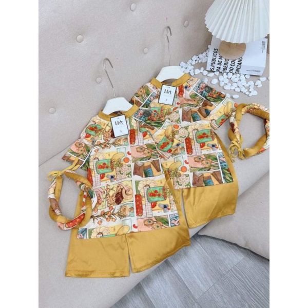 set baba lụa cho bé gái 10 đến 30kg.hình thật trải sàn giùm e ak