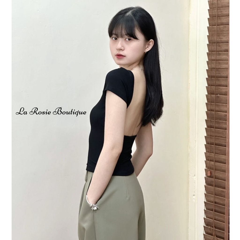 La Rosie Boutique - Áo Thun Tay Ngắn Hở Lưng 2 Lớp Dày dặn Ôm fit