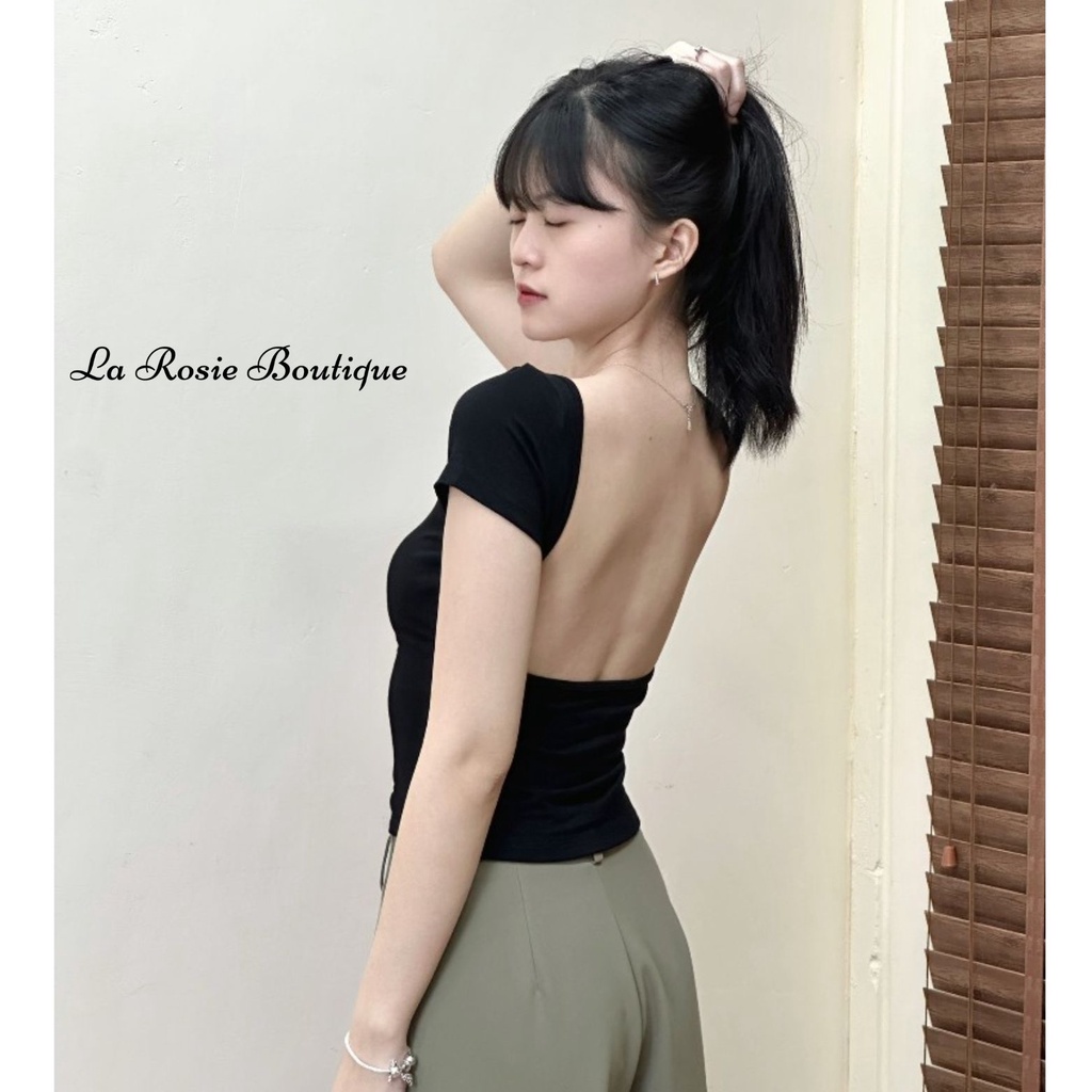 La Rosie Boutique - Áo Thun Tay Ngắn Hở Lưng 2 Lớp Dày dặn Ôm fit