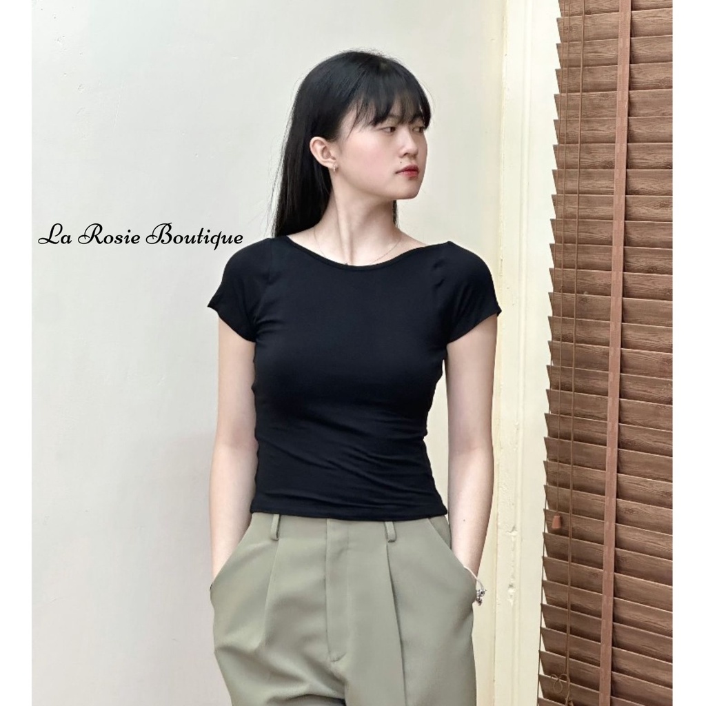 La Rosie Boutique - Áo Thun Tay Ngắn Hở Lưng 2 Lớp Dày dặn Ôm fit