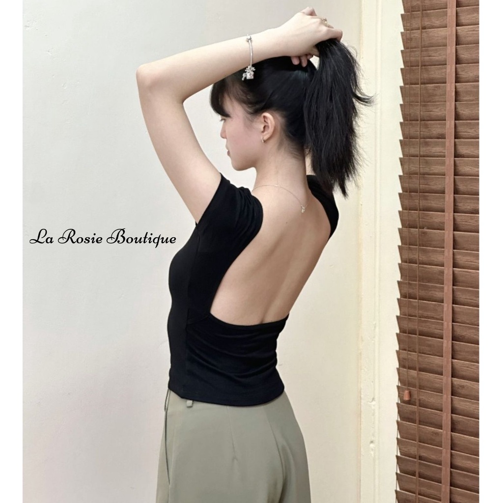 La Rosie Boutique - Áo Thun Tay Ngắn Hở Lưng 2 Lớp Dày dặn Ôm fit