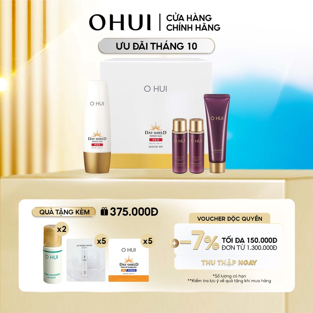 Bộ kem chống nắng 4 món cho da nhay cảm OHUI Day Shiled Perfect Sun Red SPF50+/PA++++ Set 135ml