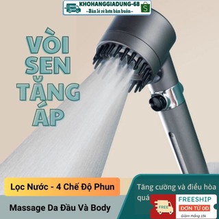 Vòi Sen Tăng Áp, Đầu Vòi Hoa Sen Mát Xa 4 Trong 1, 3 Chế Độ Áp Suất Cao Tiết Kiệm Nước, Lõi Cotton Lọc Cho Nhà Tắm