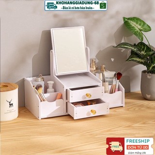 Tủ Để Đồ Trang Điểm Mini Kệ Đựng Mỹ Phẩm Có Gương Tai Mèo, Hộp Mỹ Phẩm Thiết Kế Tiện Lợi