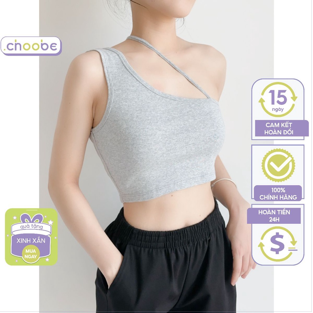 Áo croptop Choobe nữ lệch vai phối dây chéo cá tính dáng ôm body chất vải co giãn tốt A65