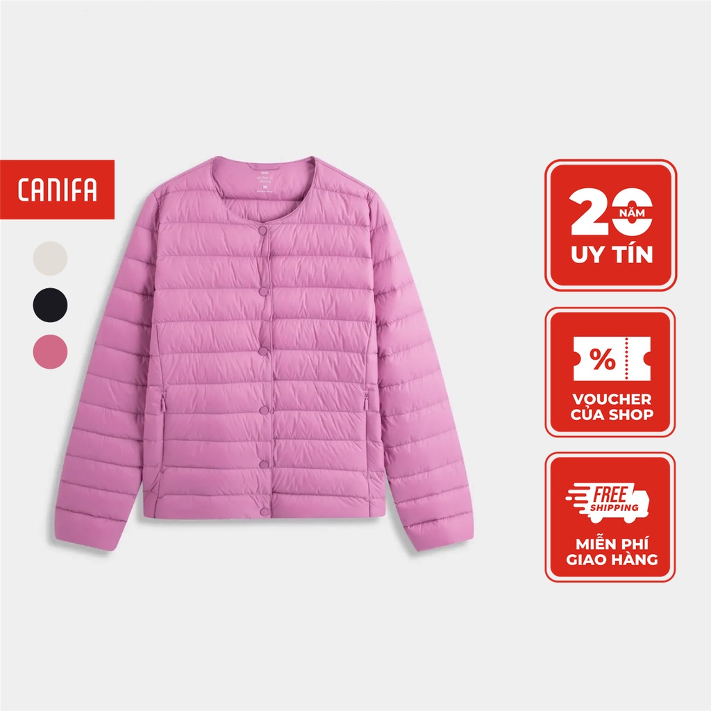 Áo khoác lông vũ nữ CANIFA siêu nhẹ siêu ấm cổ tròn cúc bấm 6OT23W005