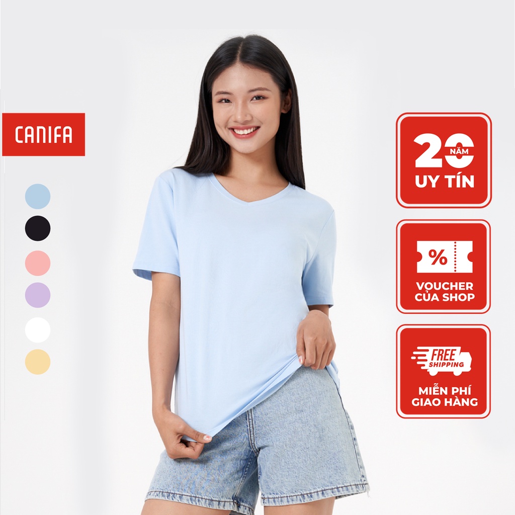 Áo phông nữ cổ tim cộc tay basic 6TS23A005