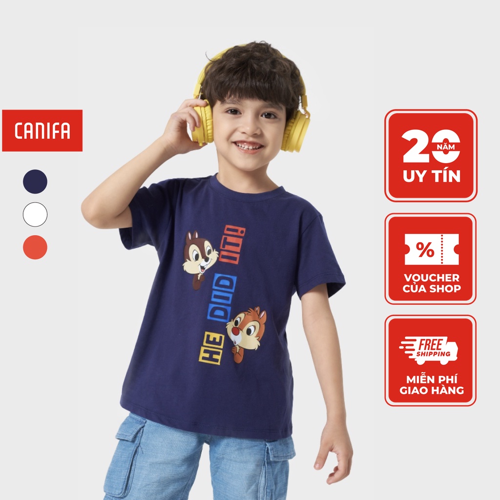 Áo phông unisex trẻ em CANIFA in Chip & Dale 100% cotton, cổ tròn tra bo, tay cộc 3TS23S003