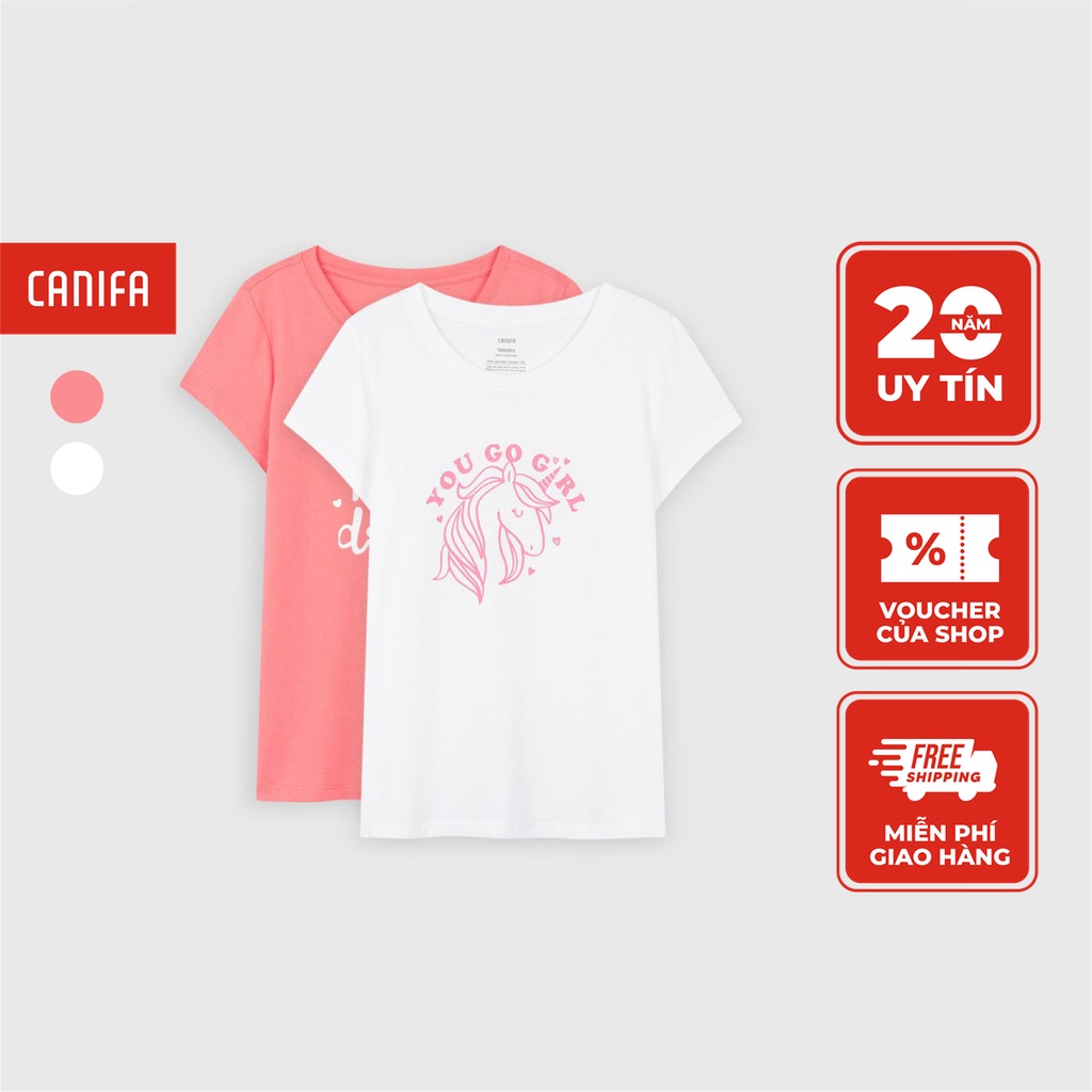Combo 2 áo phông bé gái CANIFA chất liệu 100% cotton mix 2 áo khác màu 1LA22W001