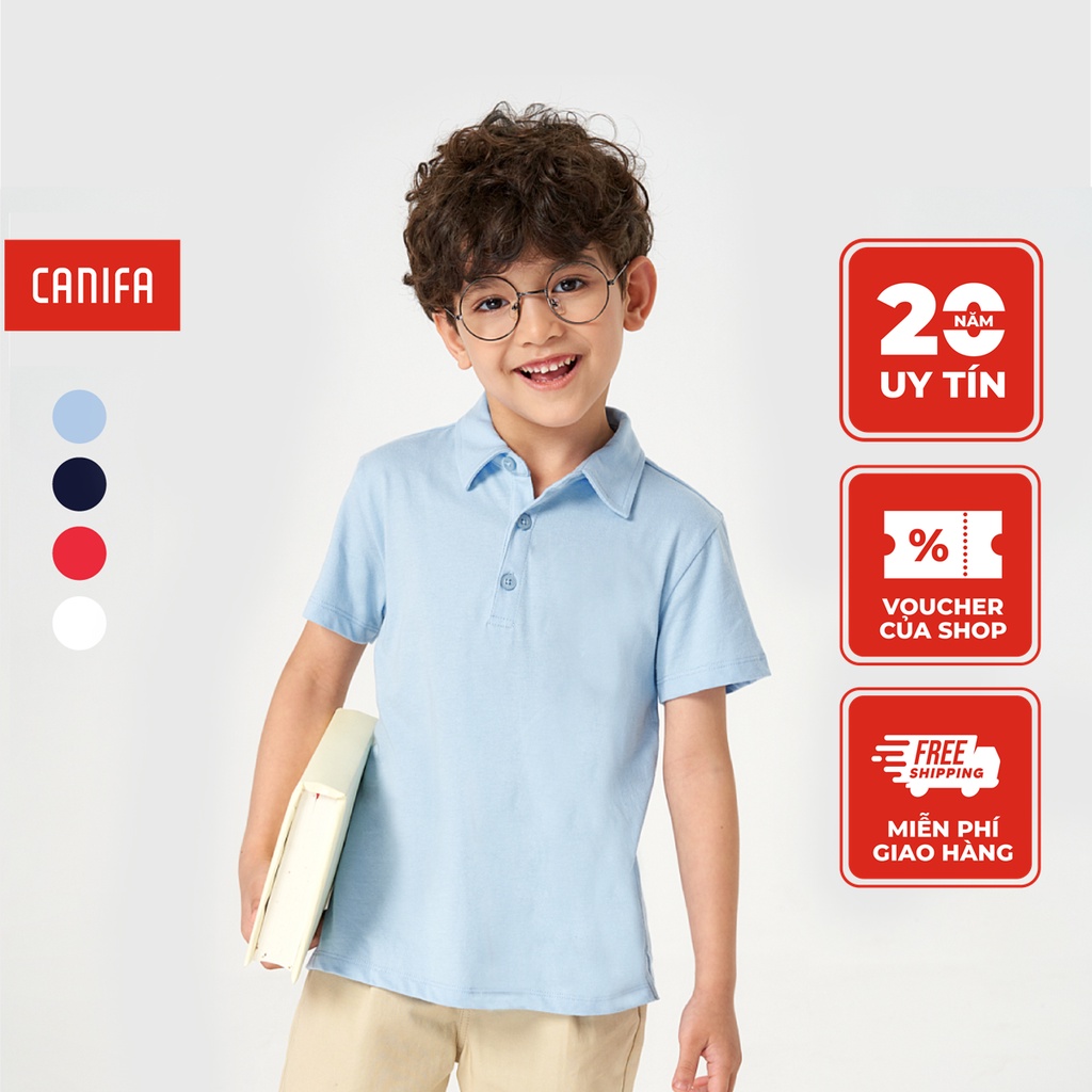 Áo polo bé trai CANIFA 100% cotton, cổ bẻ tay cộc có hình in 2TP23S003