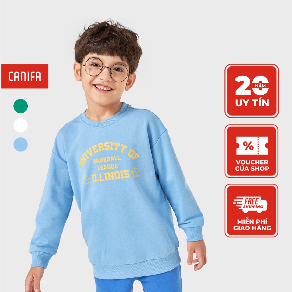 Áo bé trai CANIFA chất nỉ dài tay cổ tròn dáng basic ML23 2TW22W009