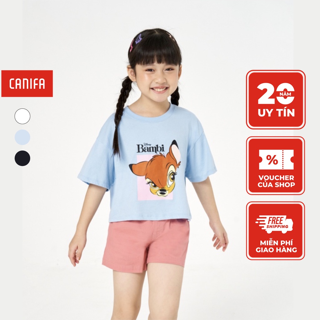 Áo phông bé gái CANIFA chất liệu 100% cotton in BAMBI 1TS23S008