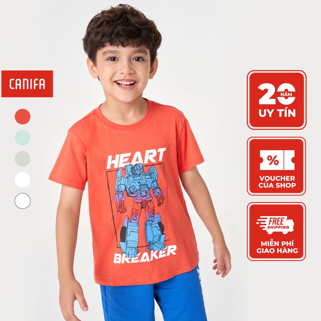 Áo phông bé trai CANIFA cổ tròn cộc tay chất liệu cotton 2TS23W002