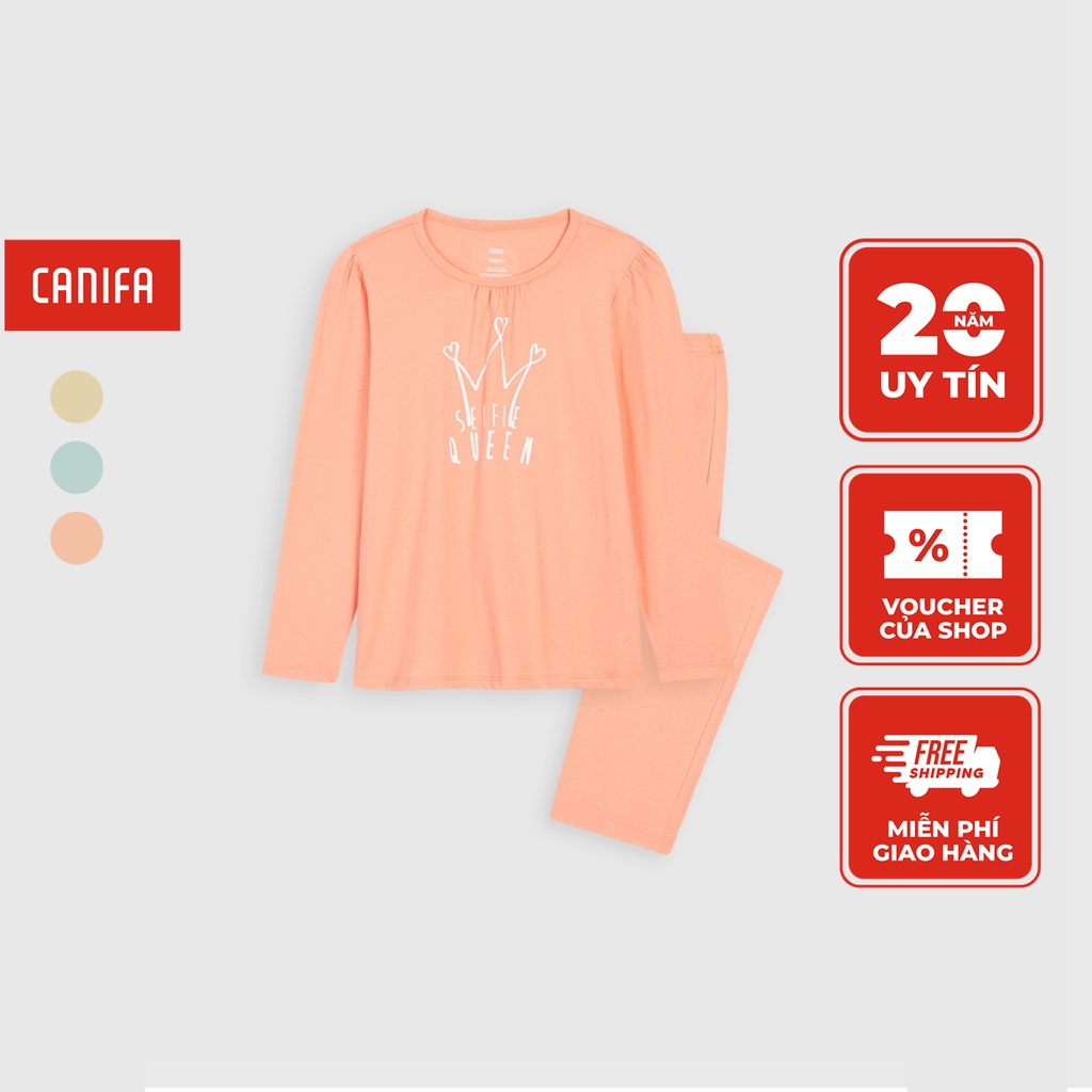 Bộ mặc nhà bé gái CANIFA có hình in chất liệu cotton pha áo dài tay quần dài ML23 1LS22W001