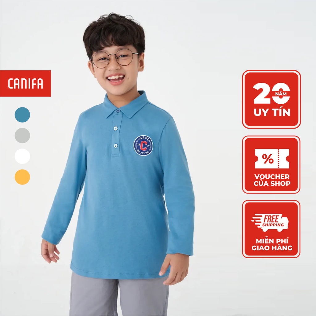 Áo polo bé trai CANIFA dài tay chất liệu cotton in hình 2TP23W007